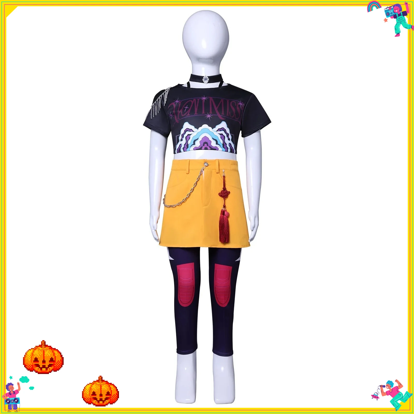 Perruque de Cosplay du film Kpop pour enfants filles, Mira Rumi Zoey chasseurs de démons, violet, noir, rouge, cheveux longs, accessoires de Cosplay d'halloween, 2025