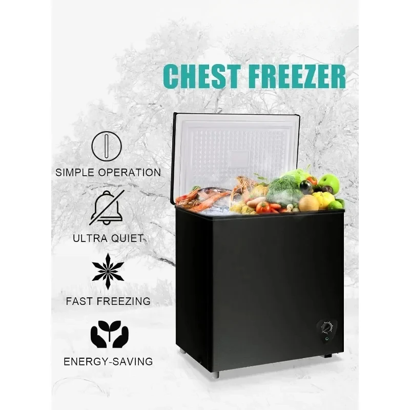 Chest Freezer Manual Defrost Deep Freezer with Storage Basket Space-Saving Flat Back Side-Access Drain Home Basement