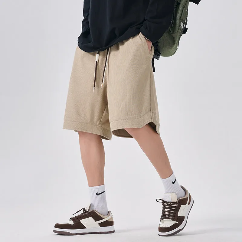 Men Cotton Sport Shorts Summer Breathable Casual Beach Style Shorts Basic Solid Color Loose Sweatpants Elastic Waist