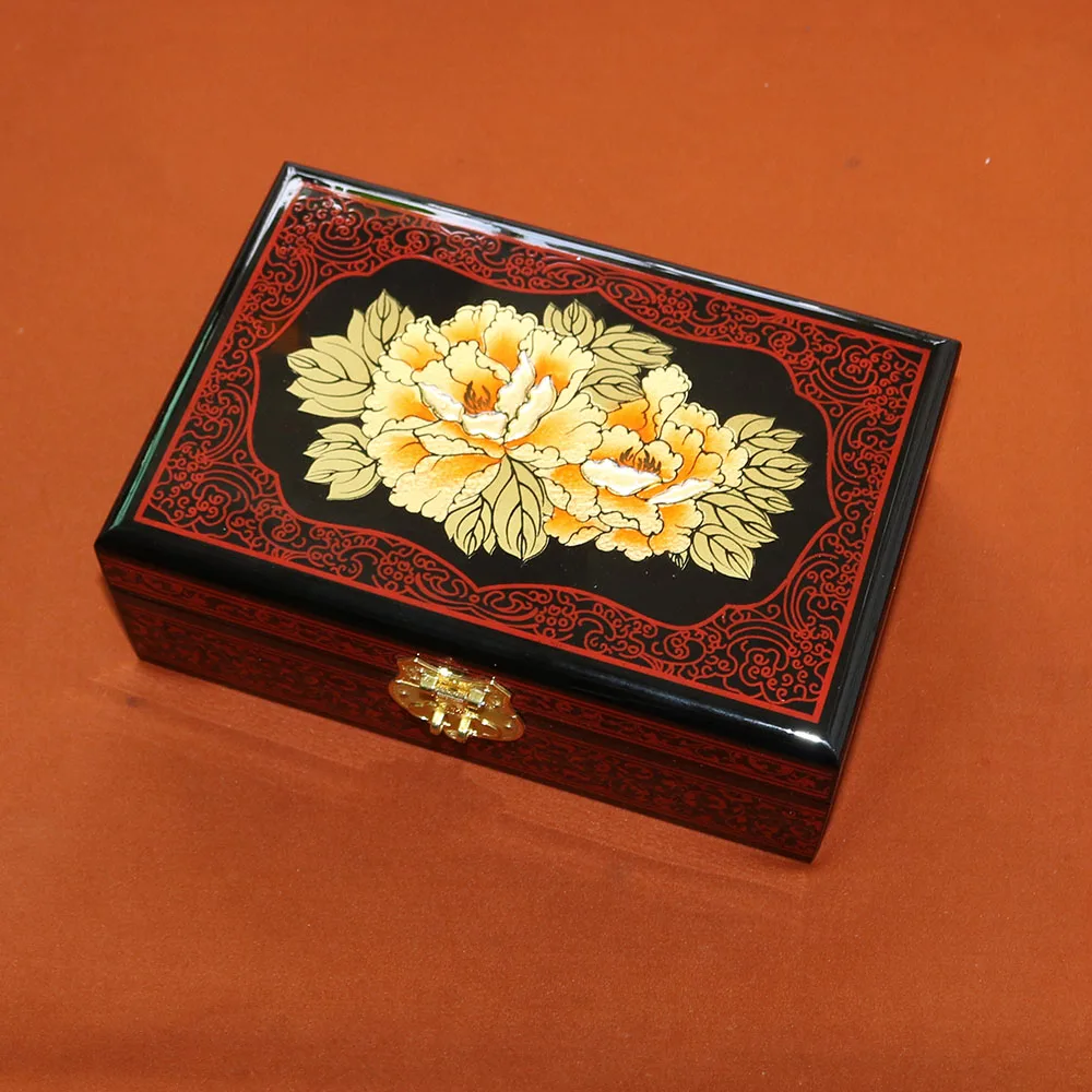 

Chinese Pingyao hand push brush light lacquer China Lacquerware jewelry box dressing case wooden crafts wedding decor