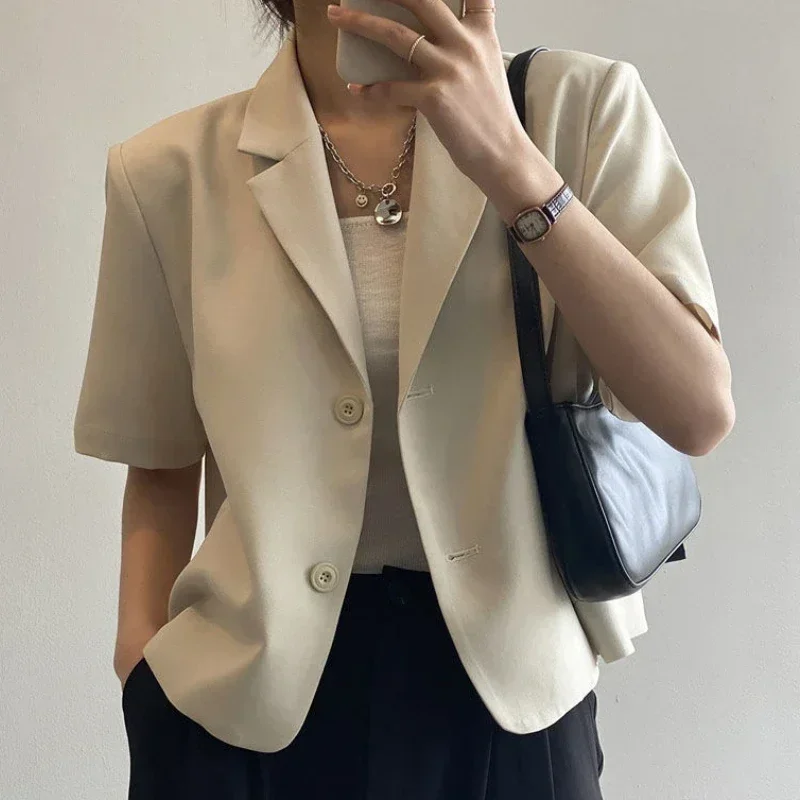 Anzug Top Damen jacke dünne Oberbekleidung lässige Kurzarm blazer feste Baumwoll mäntel koreanische Version Kleidung Sommer plus Größe