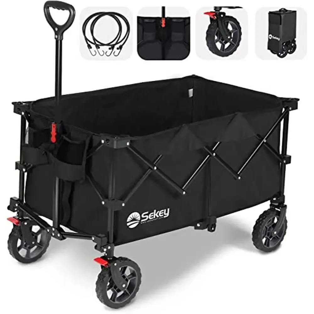 Collapsible Heavy Duty Wagon with Big All-Terrain Wheels & Drink Holders 220L Capacity Compact Folding Design Easy Setup 330lbs