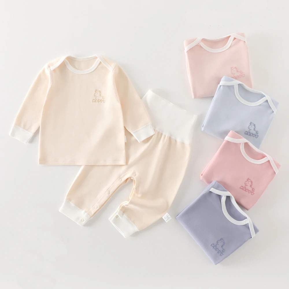 

Spring and Autumn New Style Long-Sleeved Tops + Long Pants Two-Piece Set for Boys and Girls, Solid Color Outfit