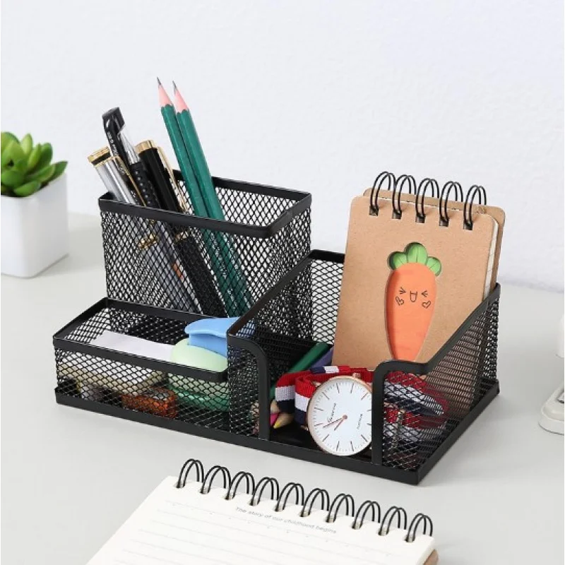 

Grids Storage Box Metal Black Mesh Desktop Table Work Study Stationery Tidy Metal Pen Holder Pencil File Storage Rack