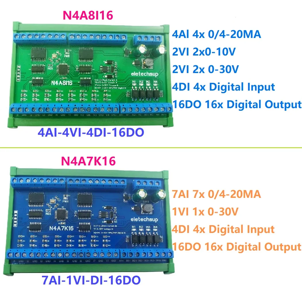 

PLC IO Expanding Board 16DO 4DI 8AI RS485 Modbus RTU 4-20MA 0-10V Analog Digital Current Voltage Collector Module