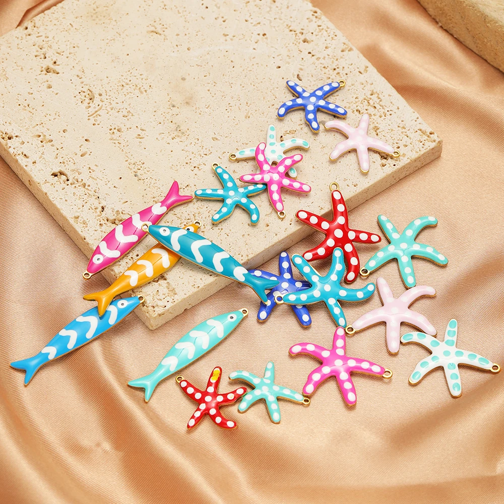 10 Stück Edelstahl Gold 20mm Seestern-Anhänger, emaillierte Fisch-Charms für DIY-Schmuckherstellung von Armbändern, Halsketten und Ohrringen – Detail 4