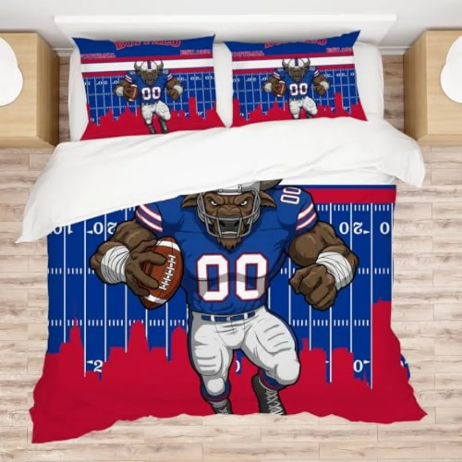 

Buffalo American Football Blue Passion Comforter Set with 1 Pillowcase for Men Teens Fans Brother Son Bedroom Nursery Bedding R