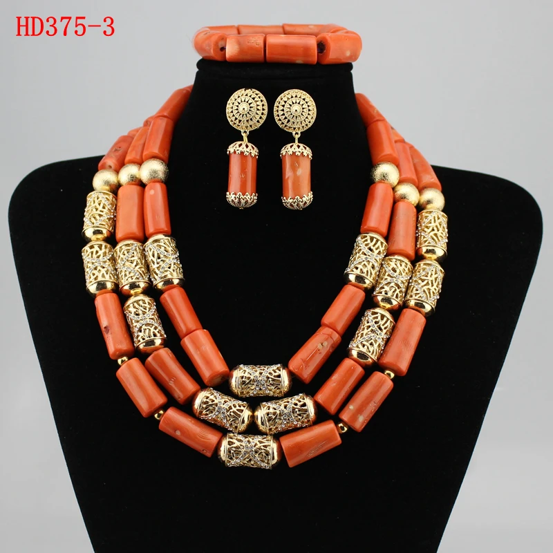 Luxury Nigerian Wedding African Coral Beads Jewelry Set Bridal Indian Jewelry Set for Women Coral