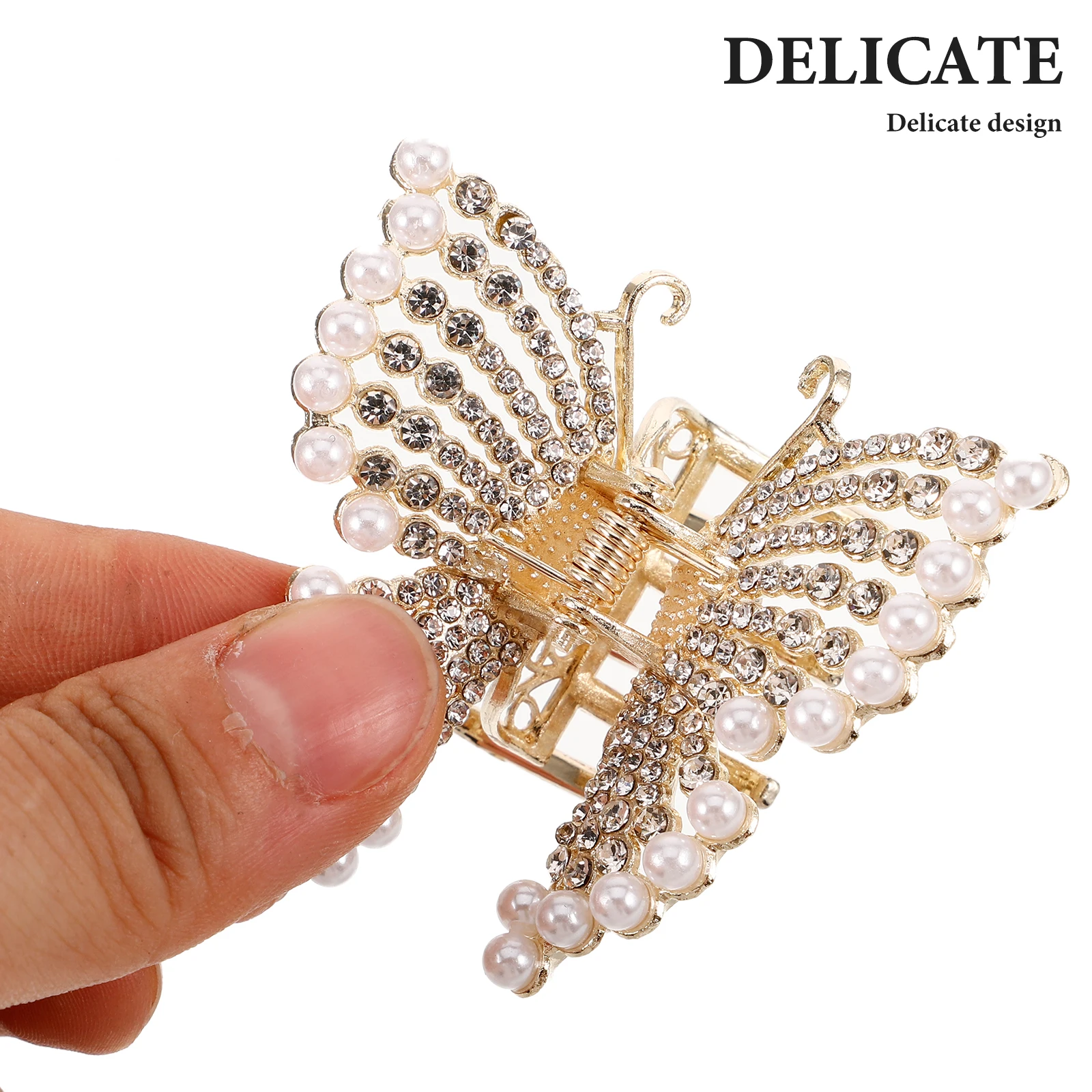 

2pcs Water Rhinestone Pearl Butterfly Bowknot Claw Clips For Women Thick Hair Non-Slip Elegant Hair Accessories Fashion Bling