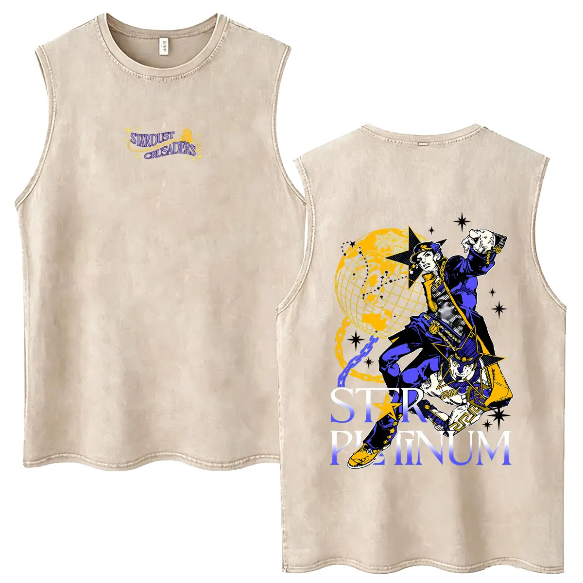 Anime Jojo Bizarre Adventure Steel Ball Run Washed Vintage Tank Tops Gyro Zeppeli Sleeveless Vest Men's Women's Fashion T-shirts view 3