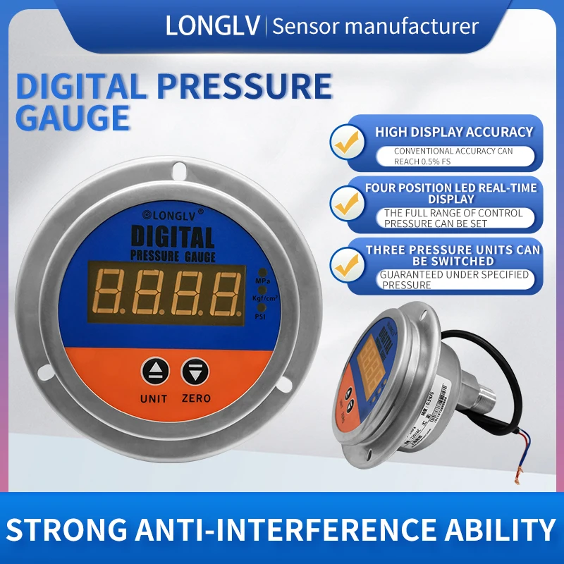 Longlv YL-811Z Digital Display Pressure Gauge Axial Intelligent Digital Display Pressure Gauge Pipeline Hydraulic Oil Pressure W