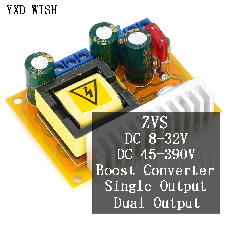 DC-DC Boost Converter Step Up Power Supply Module DC 8-32V to 45-390V High Voltage ZVS Capacitor Charging Board