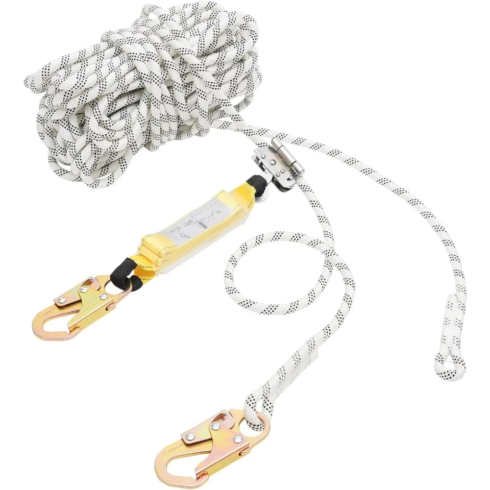 100ft Fall Protection Rope Vertical Lifeline Assembly Fall Arrest Protection Equipment for Roofing Climbing Logging Inspections