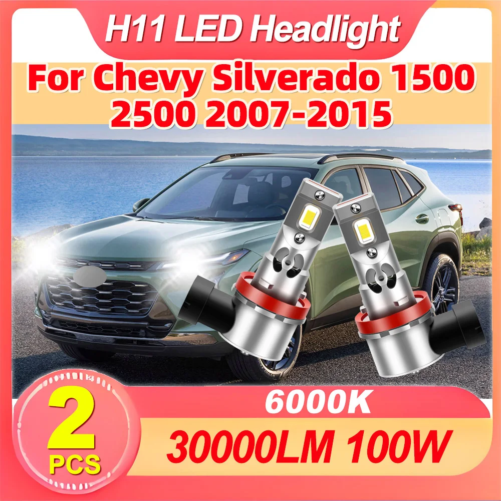 

2pcs Plug and Play Auto Headlight bulbs CSP LED Headlight H11 H8 H9 6000K Super Bright For Chevy Silverado 1500 2500 2007-2015