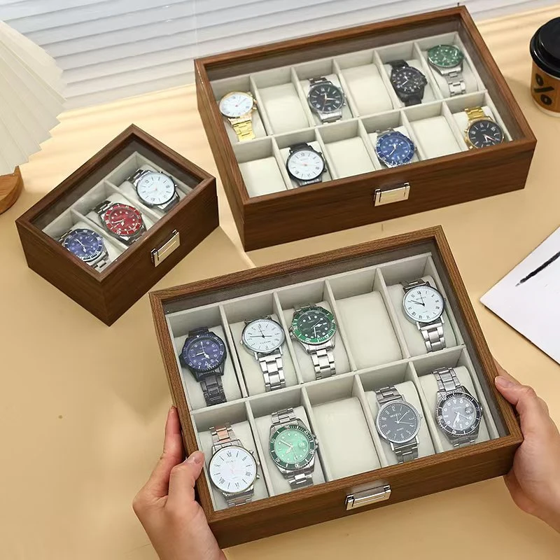 New Wooden Box 3 6 10 12 Slots With Glass Window Organizer Storage Holder Gifts Men'S Women'S Watch Device Box High-End Luxury