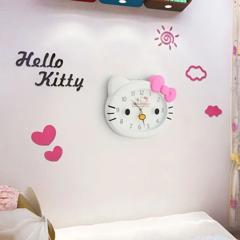 Reloj de pared silencioso Kawaii Sanrio Hello Kitty, 14 pulgadas, dibujos animados, lindo Reloj de pared para habitación de niños, dormitorio, sala