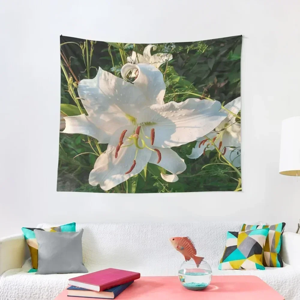 Brilliantly Illuminated Huge White Lily Inspires to Seek Enlightenment Tapestry For Bedroom Mushroom Room Ornaments Tapestry