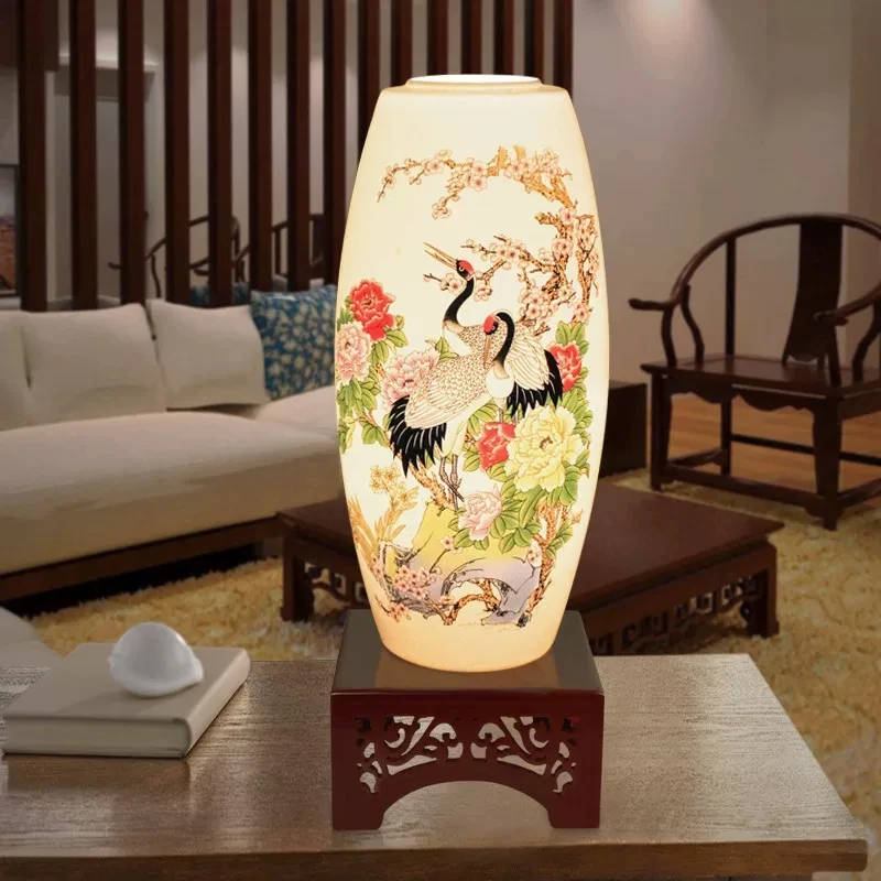 Jingdezhen Ceramic Chinese Classical Style Study Desk Living Room Entrance Bedroom Headboard Zen-inspired Cozy Desk Lamp