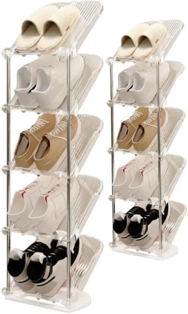 

Прозрачная 5-ярусная наклонная полка для обуви — компактный органайзер для узких помещений и углов