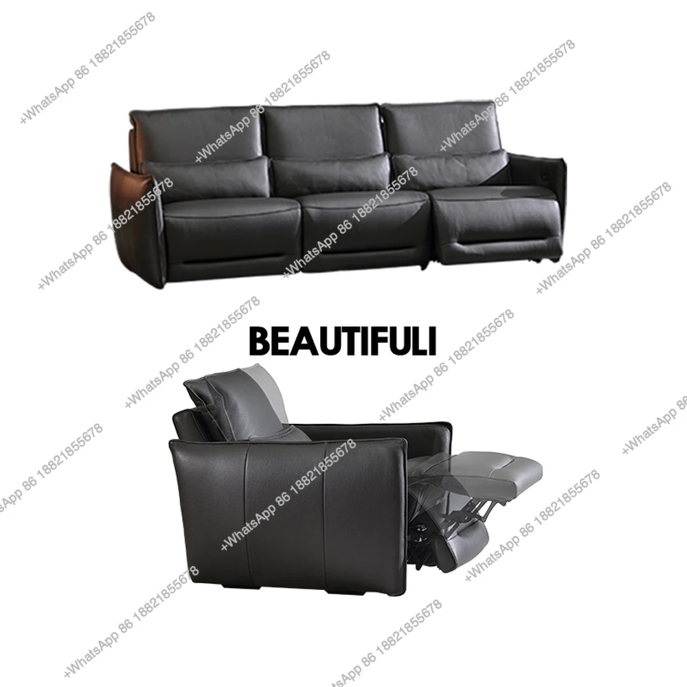 

Роскошный двухмоторный электрический диван-реклайнер из натуральной кожи, 3-местный диван с откидной спинкой, регулируемая спинка, подставка для ног для гостиной