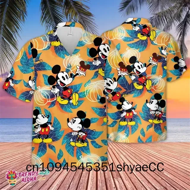 Men And Women Tropical Floral Hawaiian Shirts, Summer Button-up Short-sleeved Shirts, Disney Hawaiian Beach Shirts