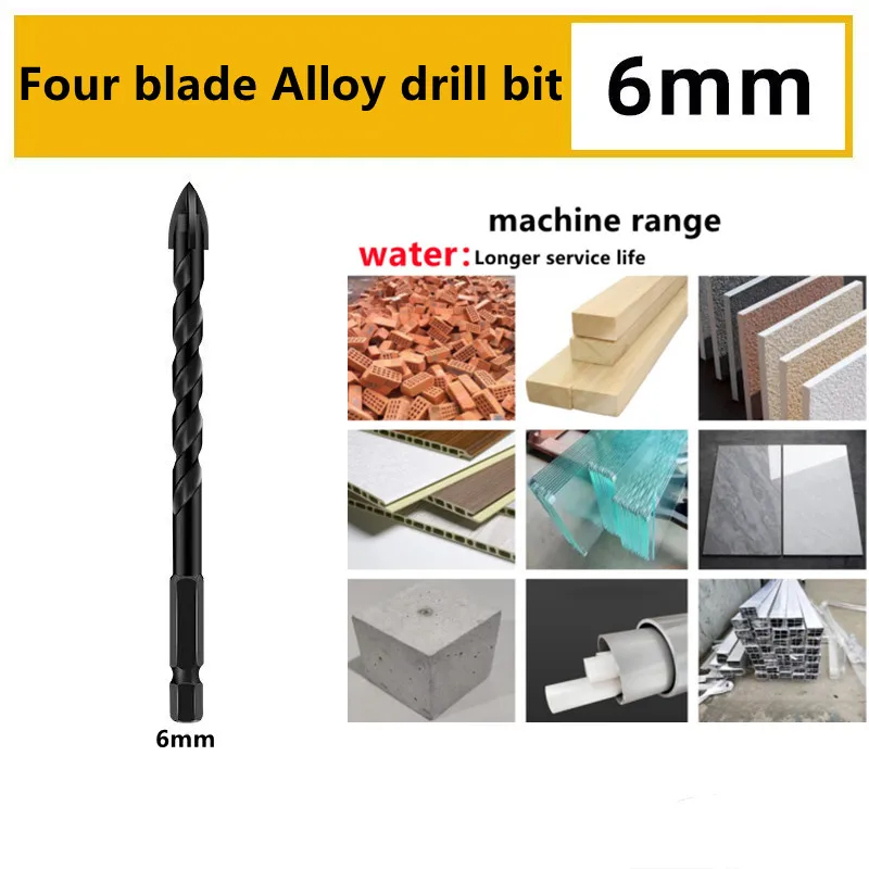 Lengthen Cross Hex Tile Bits Glass Ceramic Concrete Hole Opener Alloy Triangle Drill Size 3/4/5/6/8/10/12 mm