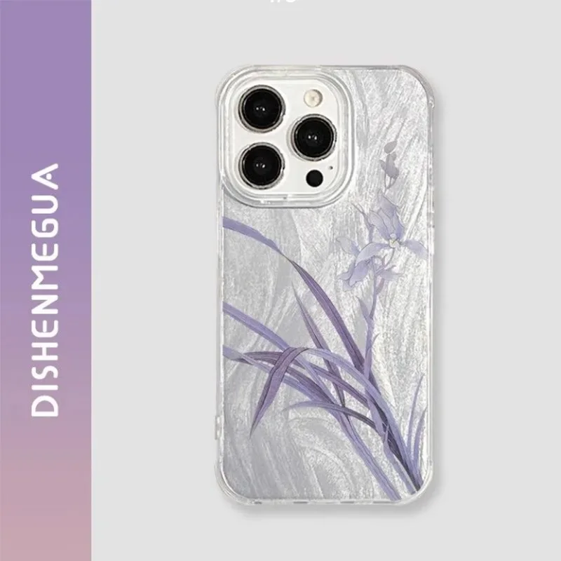 Purple Little Fragrant Orchid Apple 16 Phone Case iPhone 15 Promax Feather Cloth 14 13 12 Anti Drop X XS