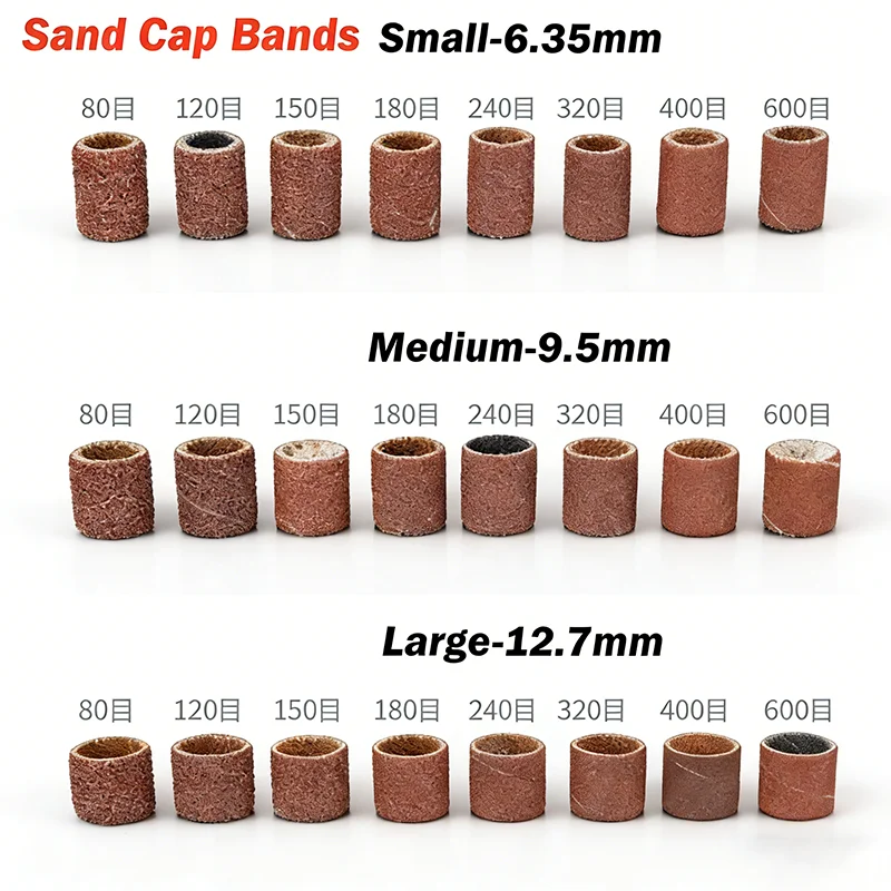 

Sanding Cap Bands 80/120/150/180/240/320/400/600Grit For Electric Manicure Machine Nail Drill Grinding Bit Files Pedicure Tool