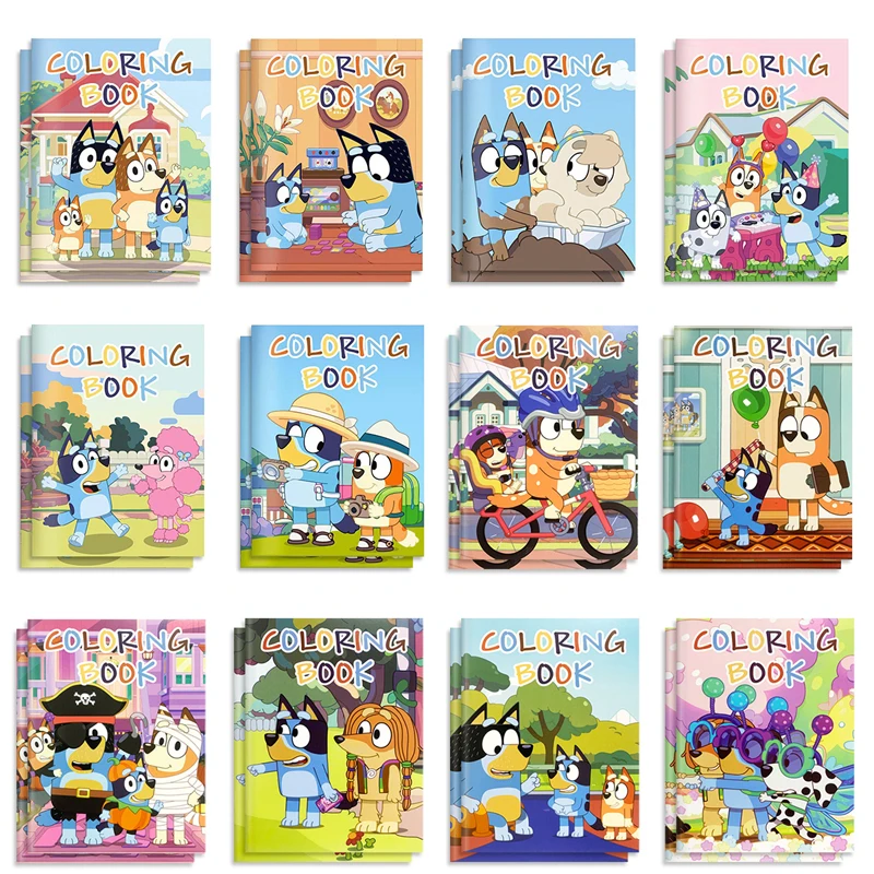 Figuras de Anime Bluey Bingo de 12 estilos, libro para colorear para ni￱os, rompecabezas de dibujos animados DIY, libro educativo de pintura de Graffiti, regalo para ni￱os