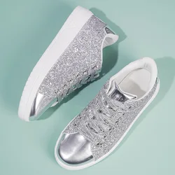 2024 New Trendy Women Silver Skateboard Shoes Flat Comfortable Female Sport Running Sneaker Spring Girls Athletic Trainers