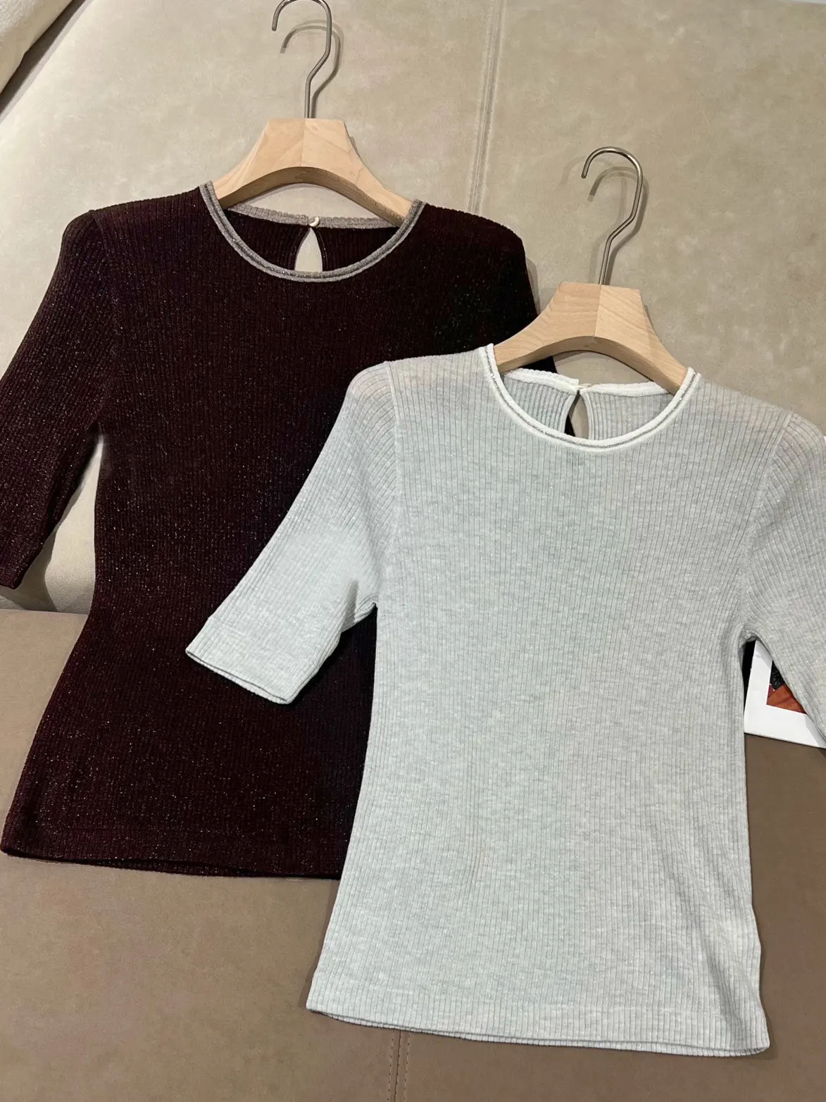 2026 Women's Autumn Winter New Bright-silk Round Neck Woolen Knitted Sweater Top