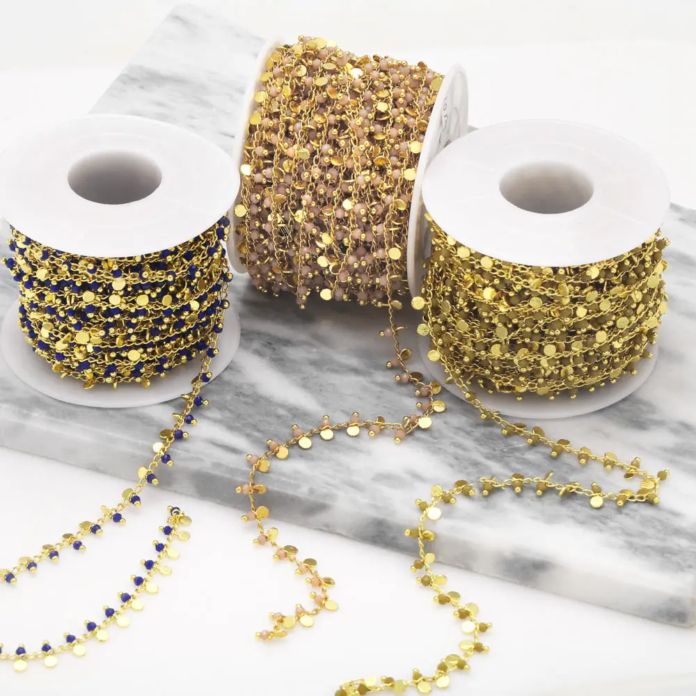 OCESRIO 10M Crystal Beads Brass Chain Necklace Bracelet DIY Making Copper Little Round Tassel Jewelry Making Component cana160