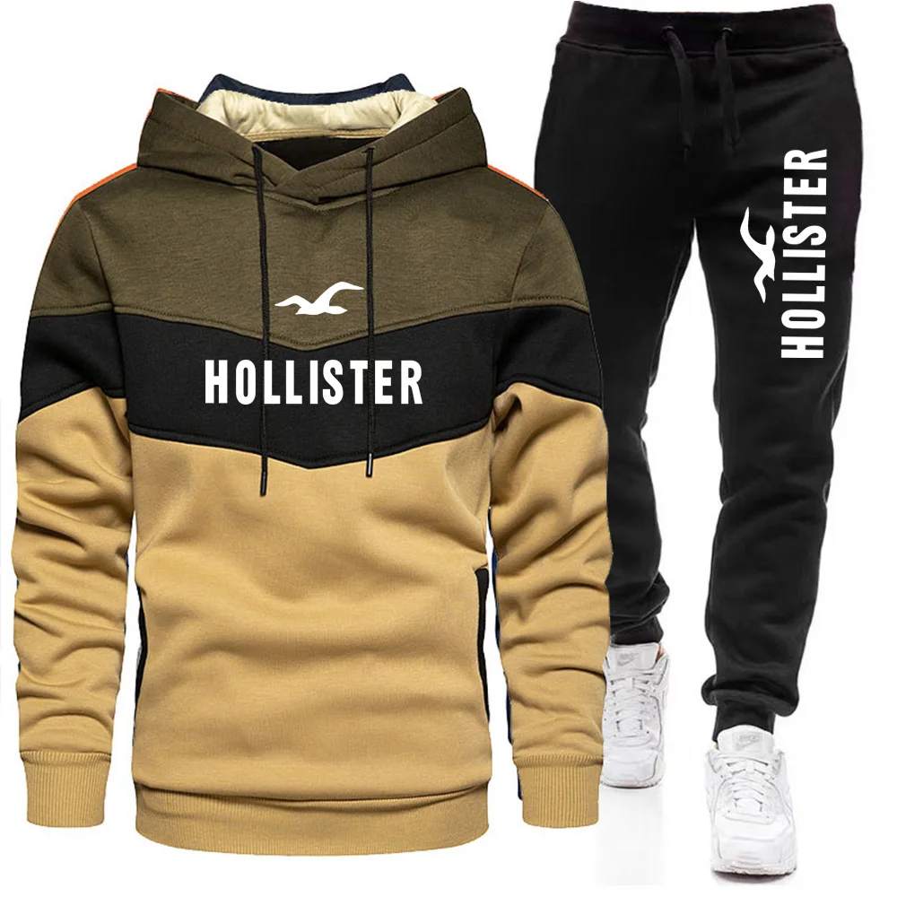 

Men's Tracksuit Casual Jogging Suit Outdoor Set Hoodies + Black Sweatpant 2pcs Fashion Warm contrasting colors Sportswear