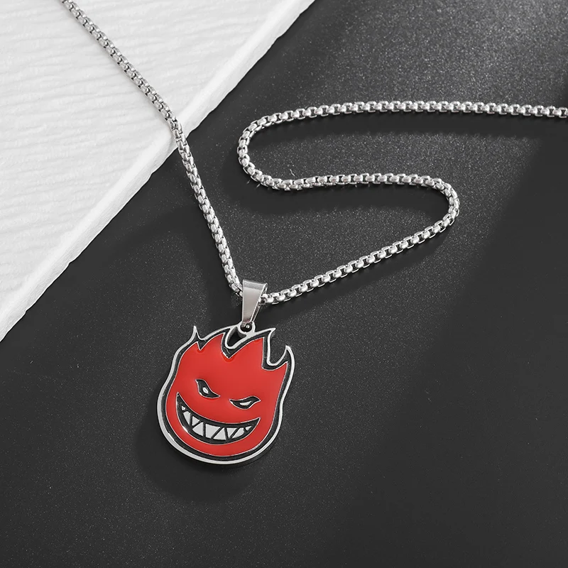 Flame Little Devil Accessories Simple Painted Oil Fire Man Street Personality Trendy Brand Necklace for Men and Women