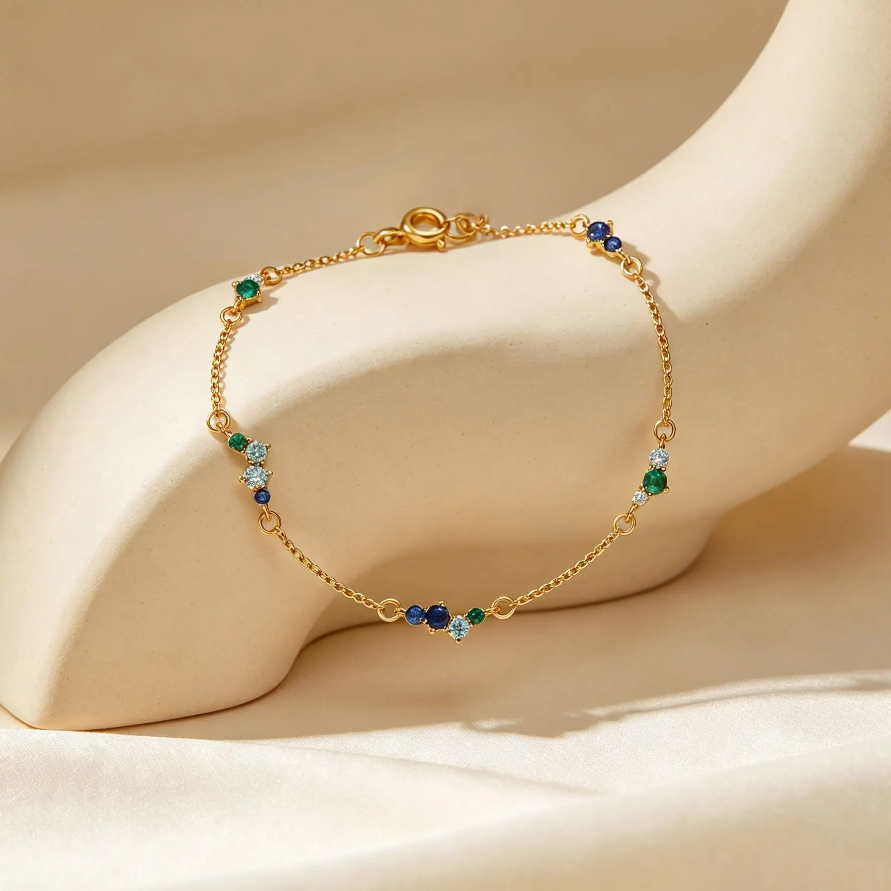New Arrival Silver Blue Green Gradient Color Zircon Bracelet for Women European American Niche High Sense Commute Hand Jewelry