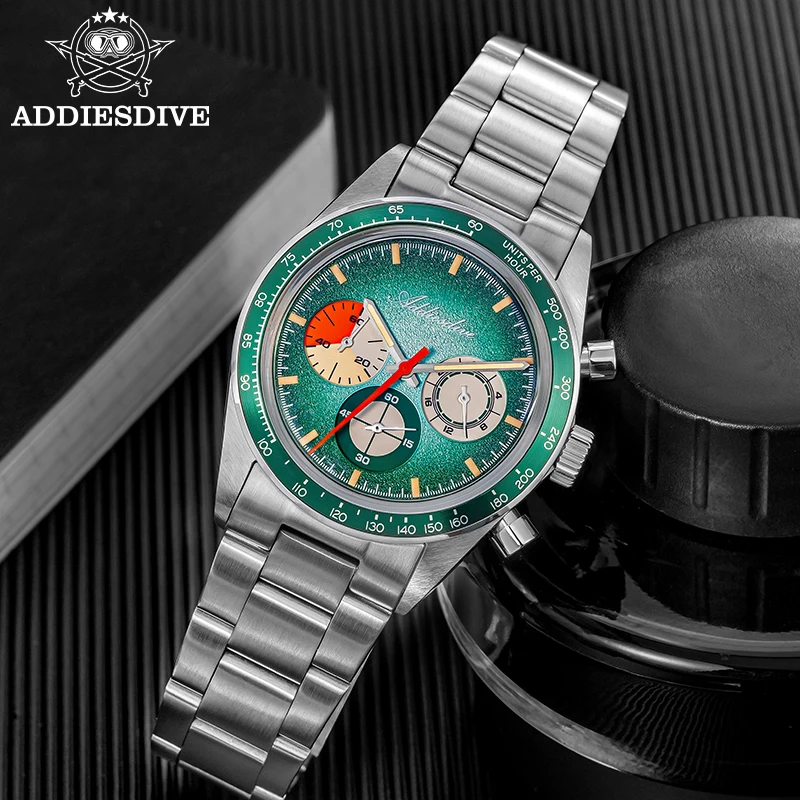 ADDIESDIVE 37mm Men's Watch Luxury Vintage Watch 0S20 Bubble Glass 316L Stainless Steel 100m Water-Resistant Quartz Chronograph