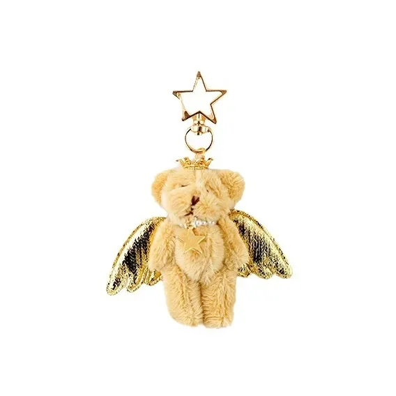 Creative Cute Angel Winged Bear 3 Colors Animals Soft Stuffed Plush Kawaii Backpack Decoration Keychain Birthday Gifts for Girls