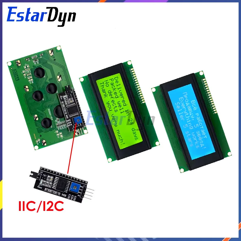 LCD2004+I2C 2004 20x4 2004A Niebiesko-zielony ekran HD44780 Wyświetlacz LCD z interfejsem szeregowym IIC/I2C Moduł adaptera