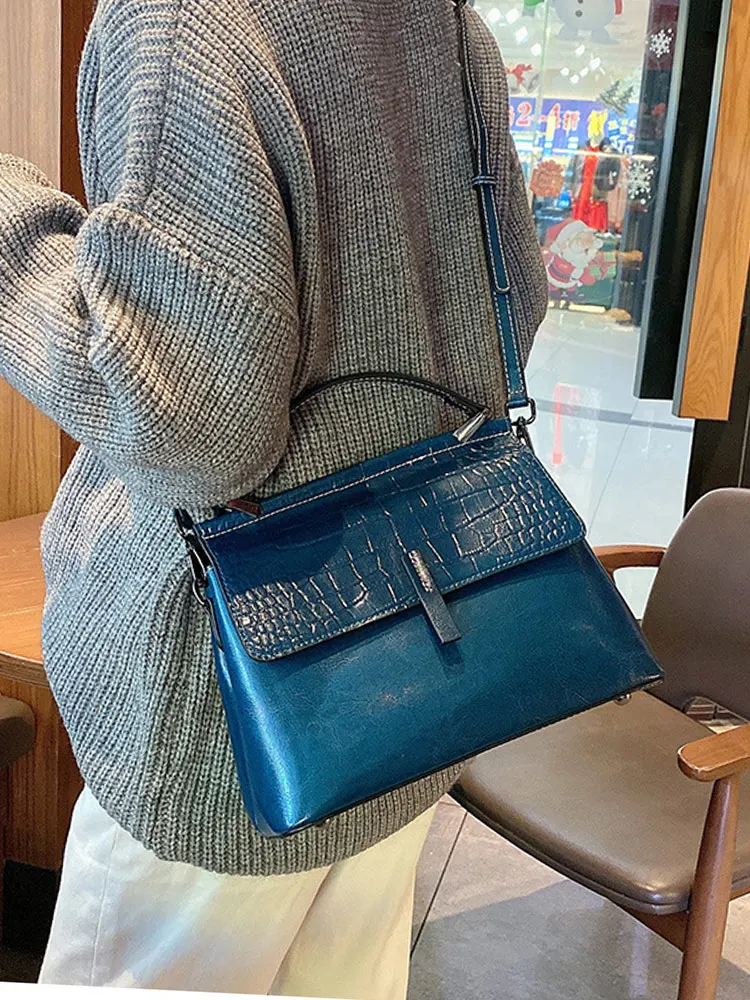 Damska torebka na co dzień lśniący połysk skóra pojedyncza torba na ramię skóra bydlęca wzór krokodyla modne tornistry Crossbody uniwersalne — zdjęcie 2