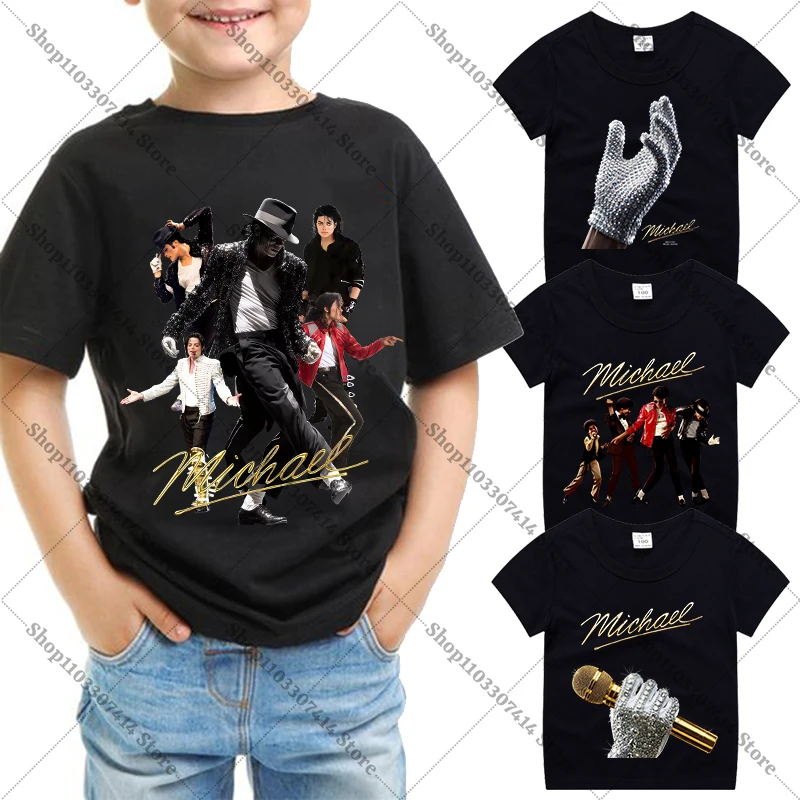 Kids Anime Cute T-shirt Summer Clothing King of Pop MJ Cotton T Shirt Michael Jackson Short Sleeve Tops Fashion Casual Tee Gifts