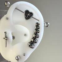 Goth Charm Stainless Steel Skull Stud Earrings Punk Fashion Jewelry Grunge Rock Heart Cross Long Rod Earrings Cool Accessories