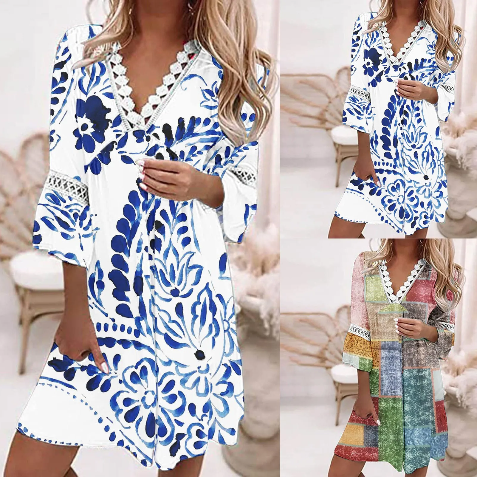 Spring Fashion Resort Dress Lace Long Sleeve Party Dress Patchwork Women Casual Dress Elegant Embroidery Slim Fit Mini Dress