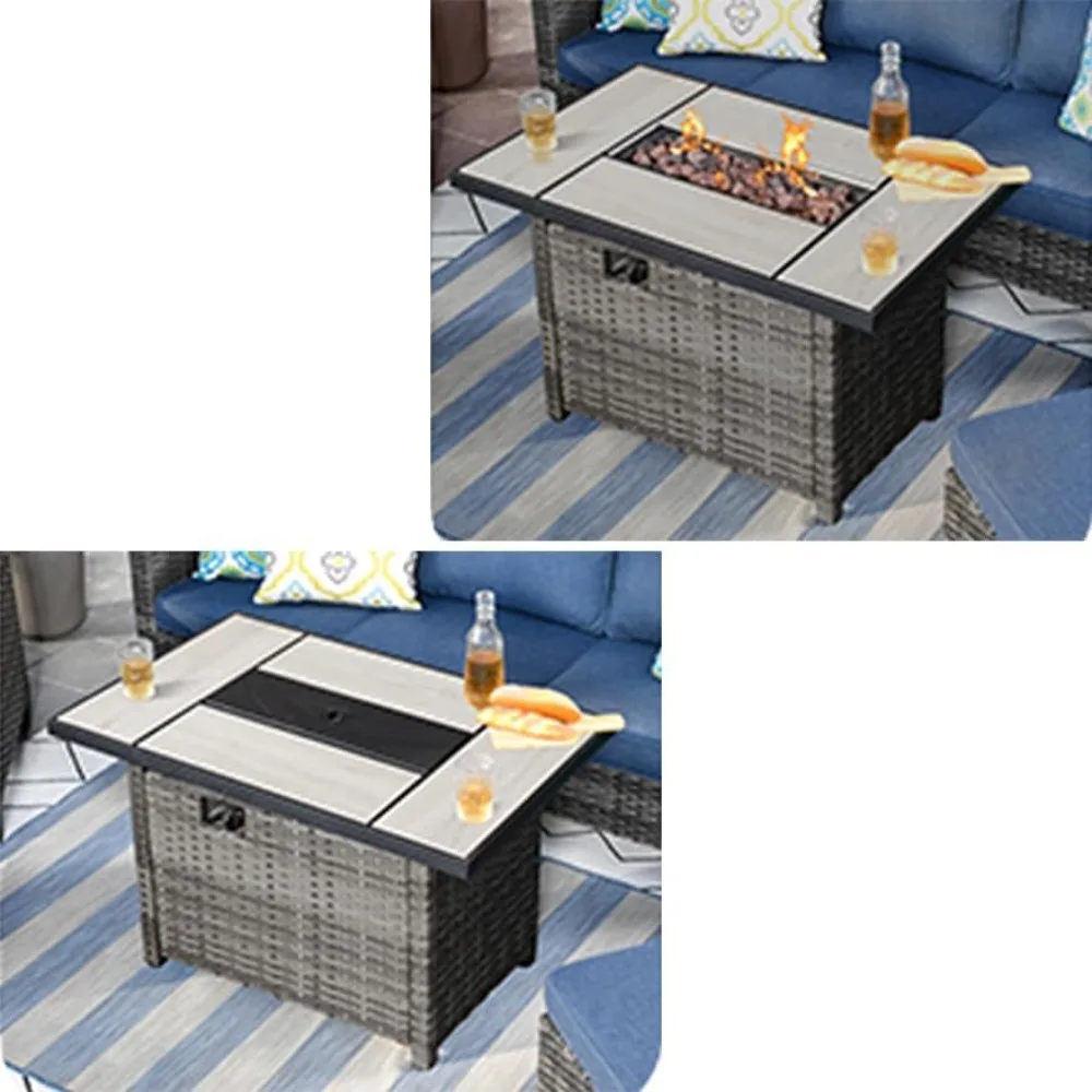 Mesa de fuego para exteriores, mesa de propano para Patio, 50.000 BTU, exterior, Mimbre gris a juego