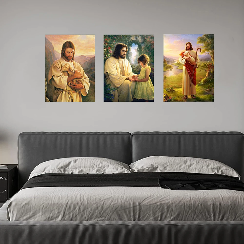 

Jesus and Lamb Poster Printing, Modern Canvas Wall Art Pictures for Living Room Home Decoration