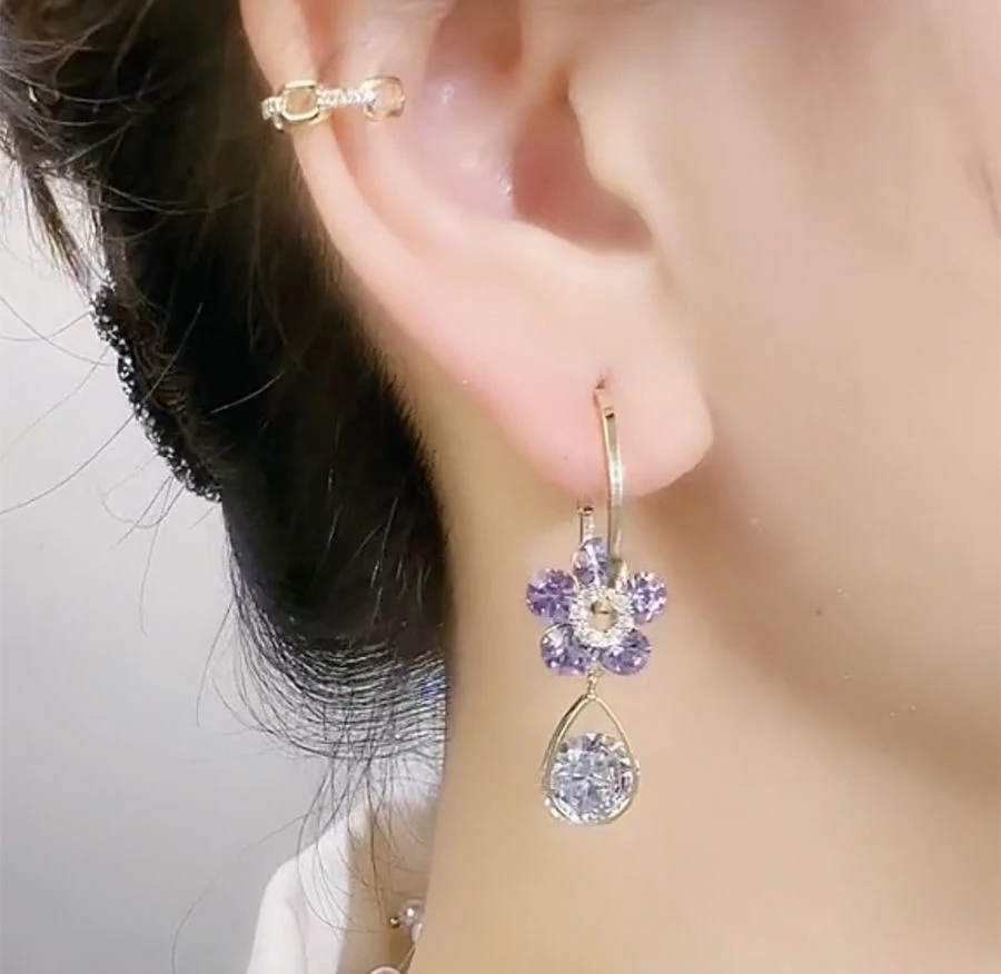 1 Pair Flower Pendant Earrings Elegant Ladies Fashion Earrings Accessories Temperament Elegant Crystal Pendant All-match image 5