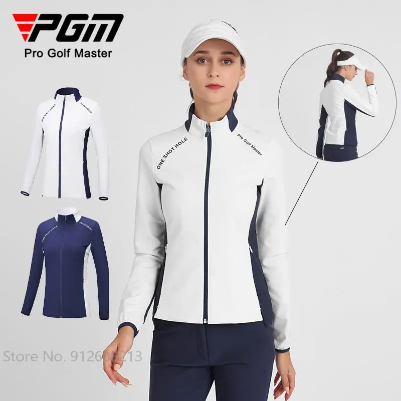 PGM Female Sports Outwear Long-sleeve Warm Golf Jackets Women Windproof Golf Tops Stand Collar Windbreaker Full Zipper Coat S-XL