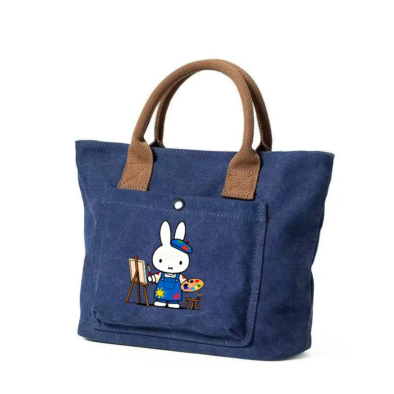 

Kawaii Miffy Tote Дорожная сумка с рисунком Miffy Rabbit Студенческая толстая парусиновая повседневная сумка для завтрака Bento Большая вместительная сумка для мамы