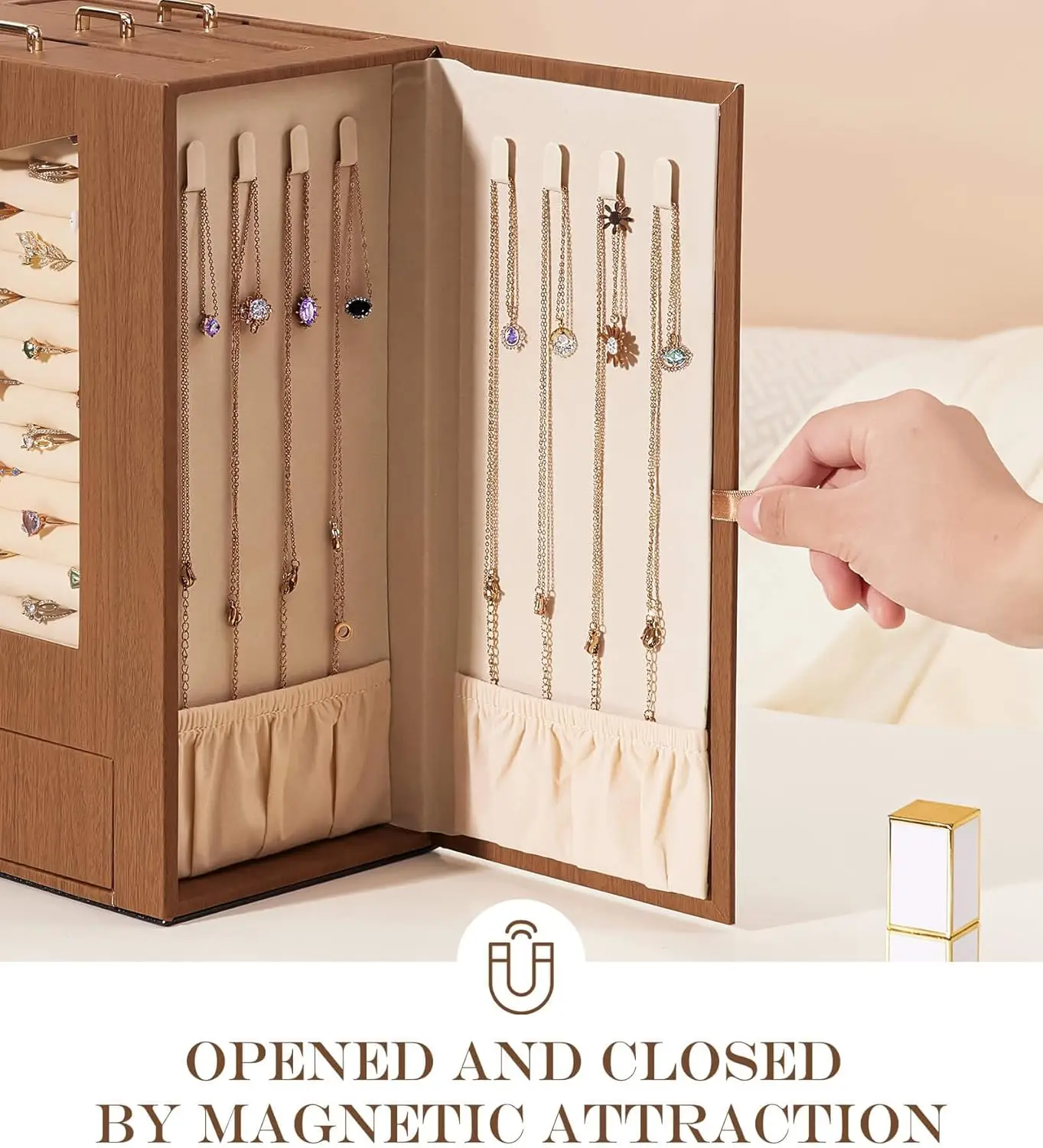 منظم المجوهرات مع خطافات قلادة نافذة شفافة هدية للنساء علبة عرض صندوق المجوهرات لخواتم القلائد #4