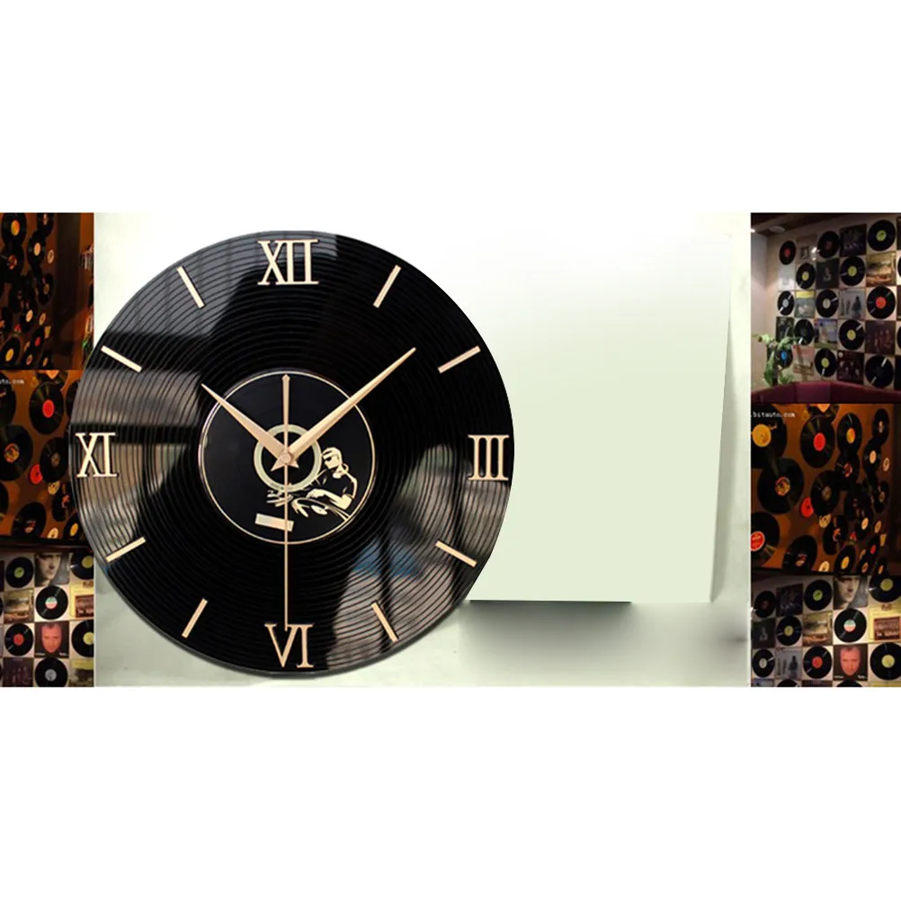 Golden Black Vinyl Record Wall Clock Premium Acrylic Build Note Motif Retro Music Theme for Office Home Wall Decoration Gift