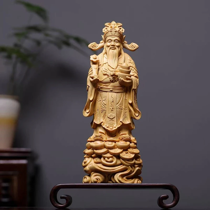 Picture 5: Solid Wood Ruyi God of Wealth Figurine –Exquisite Carving Sculpture for Home Office Desk, Feng Shui Decor to Attract Wealth Luck